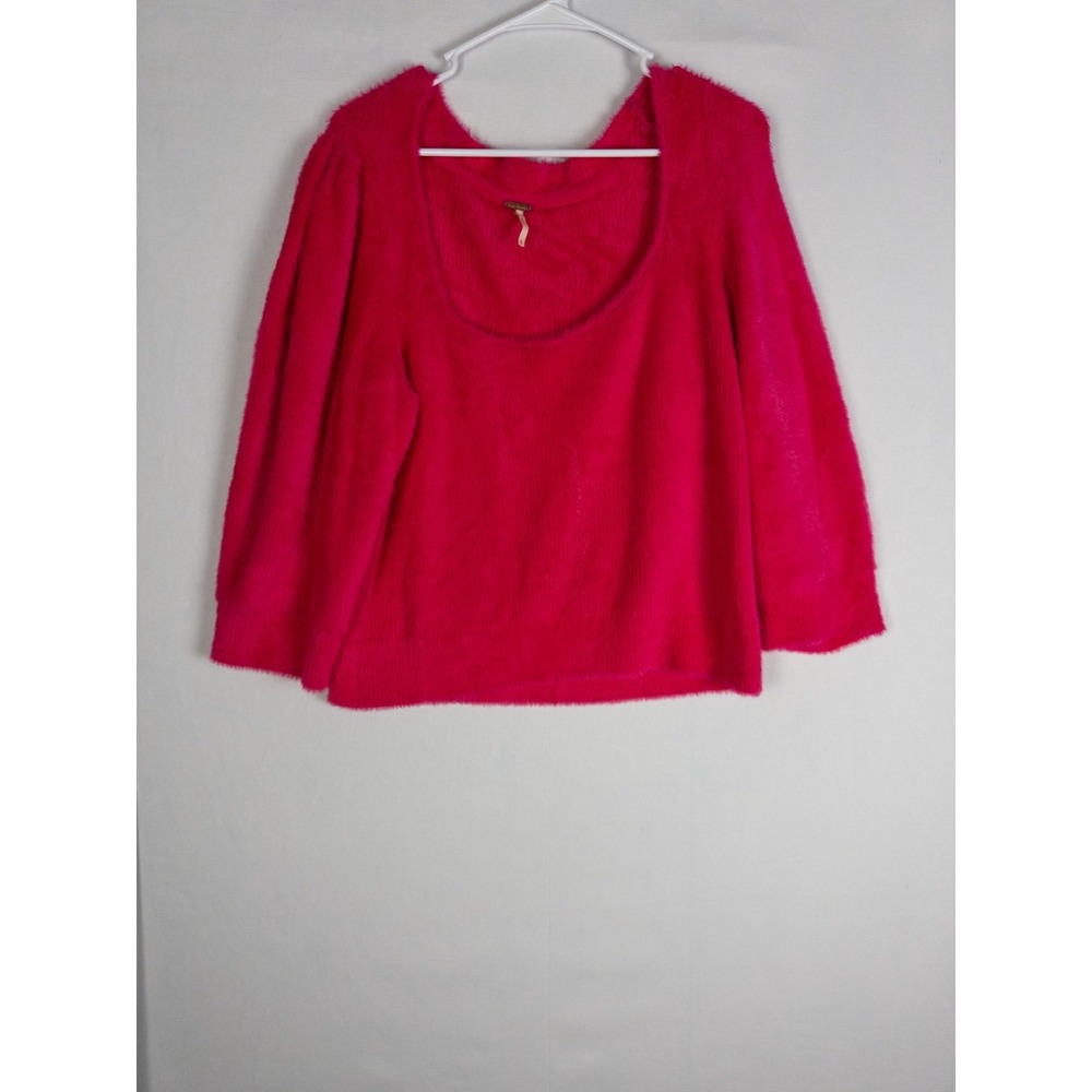 Free People Sweater Womens XL Red Knit Nylon Blend Soft Fluffy Long Sleeve